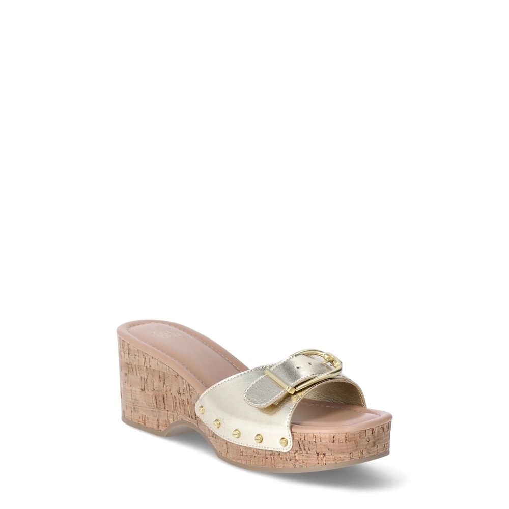 Time and Tru Gold Buckle Mules